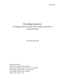 Unveiling America: the Popularization of Iranian Exilic Memoirs in Post 9/11 American Society
