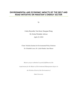 Environmental and Economic Impacts of the Belt and Road Initiative on Pakistan’S Energy Sector