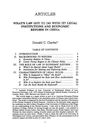 Legal Institutions and Economic Reform in China