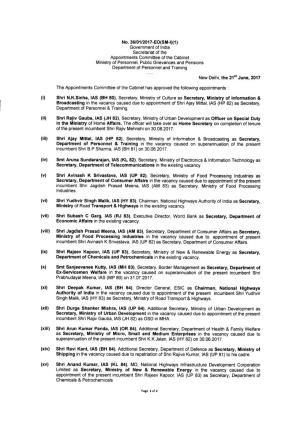 Governmentof India Secretariat of the Appointments Committeeof The