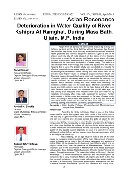 Deterioration in Water Quality of River Kshipra at Ramghat, During Mass Bath, Ujjain, M.P