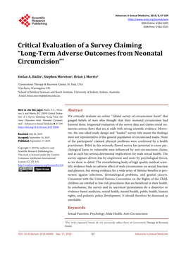 Long-Term Adverse Outcomes from Neonatal Circumcision”*