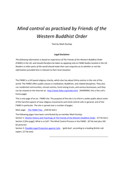 What Is a Cult? the Mind Control Process in the FWBO