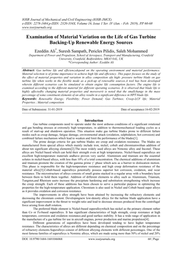 Examination of Material Variation on the Life of Gas Turbine Backing-Up Renewable Energy Sources
