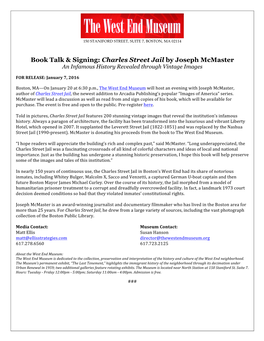 Book Talk & Signing: Charles Street Jail by Joseph Mcmaster