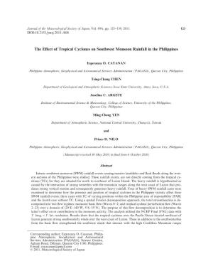 The Effect of Tropical Cyclones on Southwest Monsoon Rainfall in The