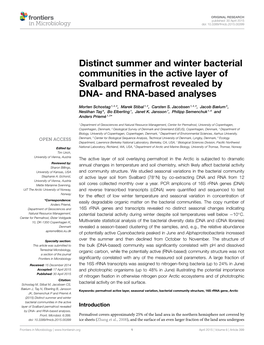 Distinct Summer and Winter Bacterial Communities in the Active Layer of Svalbard Permafrost Revealed by DNA- and RNA-Based Analyses
