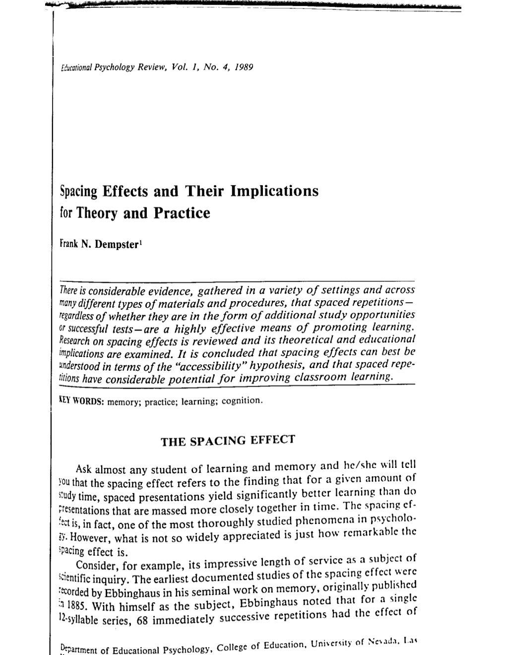 Spacing Effects and Their Implications for Theory and Practice