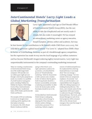 Lintercontinental Hotels' Larry Light Leads a Global Marketing