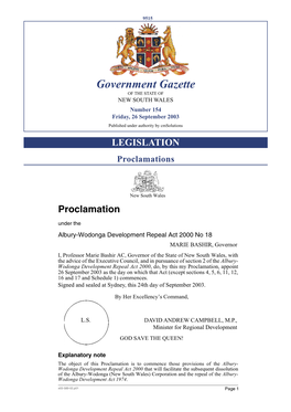 Government Gazette of the STATE of NEW SOUTH WALES Number 154 Friday, New26 September South Wales 2003 Published Under Authority by Cmsolutions