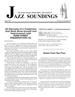 Notes from the Prez All Elements of a Traditional Jazz Band Show Growth and Improvement with HUME STREET PRESERVATION J.B