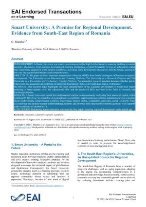 Smart University: a Premise for Regional Development. Evidence from South-East Region of Romania