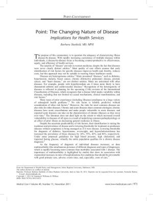 Point: the Changing Nature of Disease Implications for Health Services
