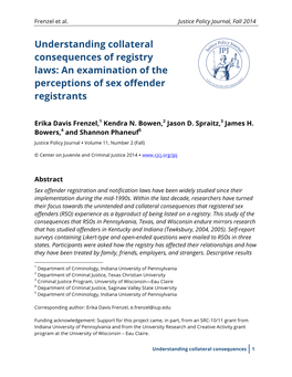 Understanding Collateral Consequences of Registry Laws: an Examination of the Perceptions of Sex Offender Registrants