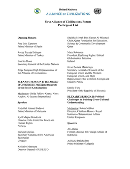 First Alliance of Civilizations Forum Participant List