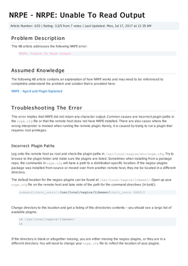 NRPE: Unable to Read Output
