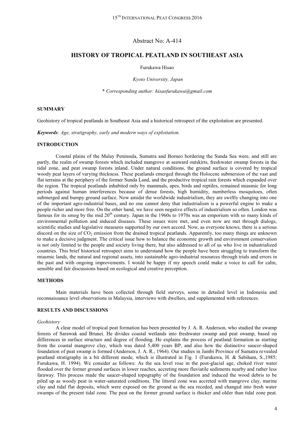 A-414 History of Tropical Peatland in Southeast Asia