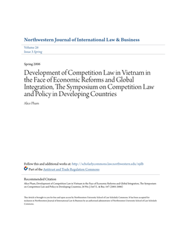 Development of Competition Law in Vietnam in the Face of Economic