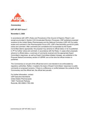 USP–NF 2021, Issue 1 Commentary