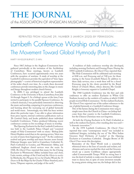 THE JOURNAL of the ASSOCIATION of ANGLICAN MUSICIANS