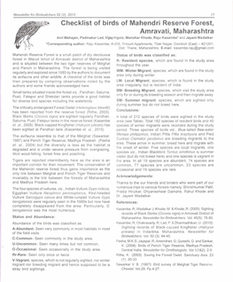 Checklist of Birds of Mahendri Reserve Forest, Amravati, Maharashtra