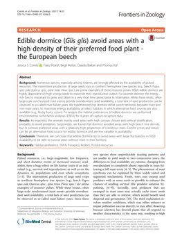 Edible Dormice (Glis Glis) Avoid Areas with a High Density of Their Preferred Food Plant - the European Beech Jessica S