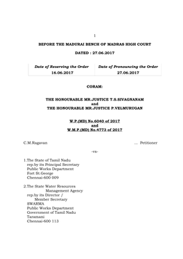 1 Before the Madurai Bench of Madras High Court Dated