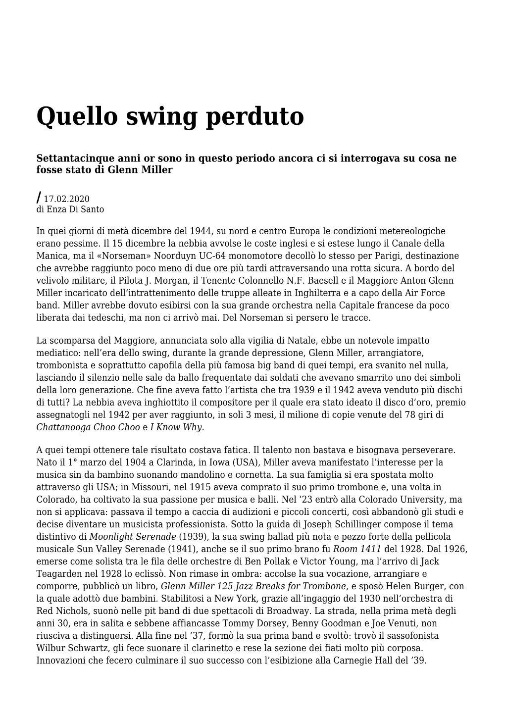 Settimanale Di Migros Ticino Quello Swing Perduto