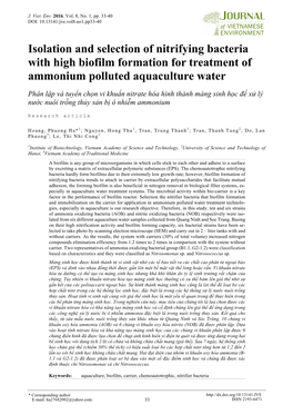 Isolation and Selection of Nitrifying Bacteria with High Biofilm Formation for Treatment of Ammonium Polluted Aquaculture Water
