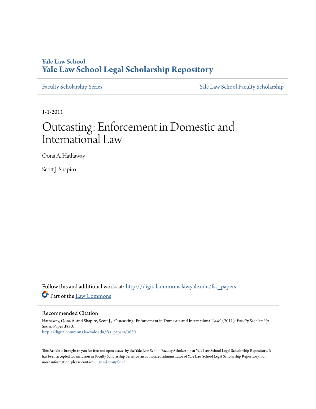 Enforcement in Domestic and International Law Oona A