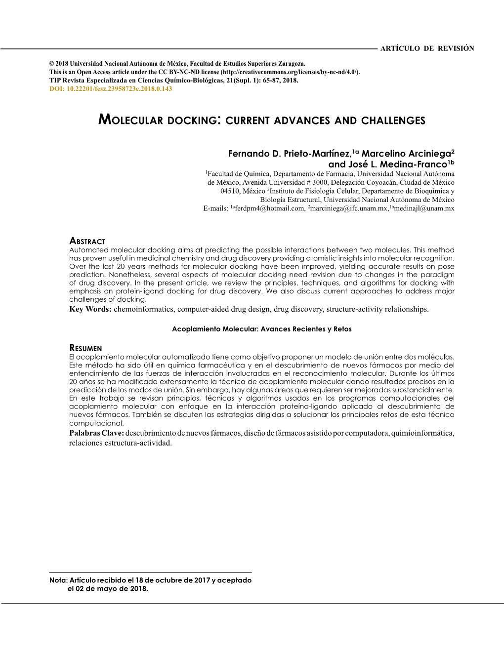 Molecular Docking : Current Advances and Challenges