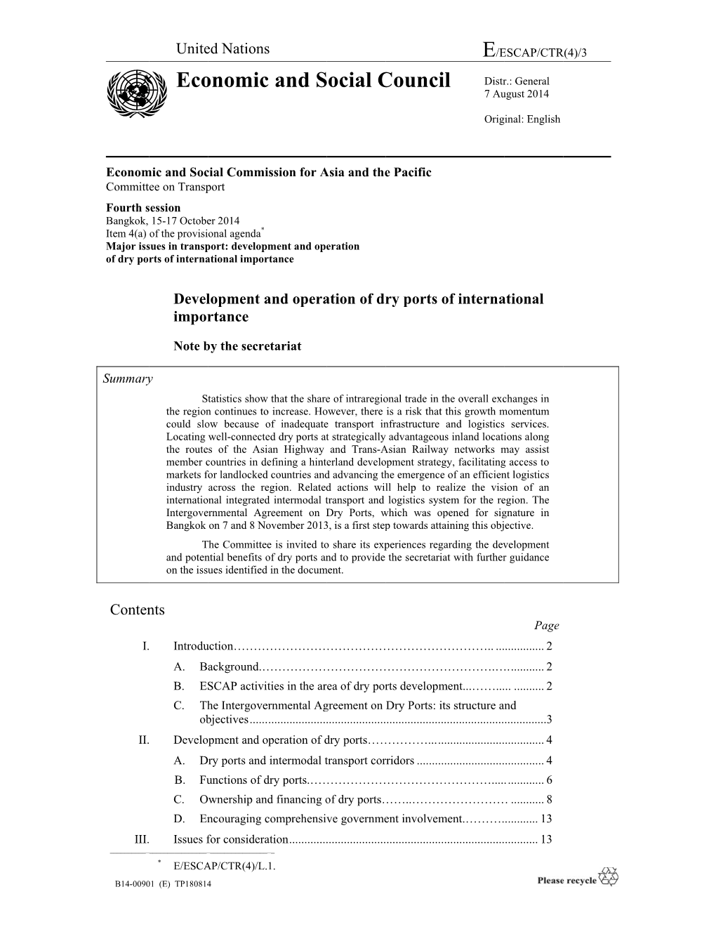 Development and Operation of Dry Ports of International Importance