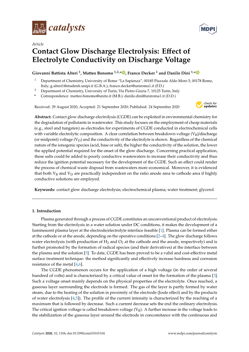 Contact Glow Discharge Electrolysis: Eﬀect of Electrolyte Conductivity on Discharge Voltage