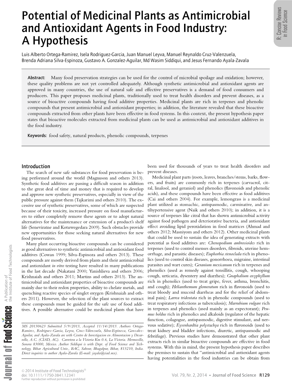 Potential of Medicinal Plants As Antimicrobial and Antioxidant Agents in Food Industry: a Hypothesis