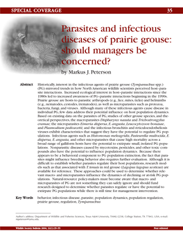 Infectious Agents of Prairie Grouse (Tympanuchus Spp.) (PG) Mirrored Trends in How North American Wildlife Scientists Perceived Host–Para- Site Interactions
