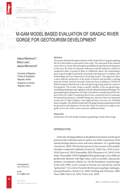 M-Gam Model Based Evaluation of Gradac River Gorge for Geotourism Development