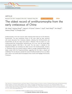The Oldest Record of Ornithuromorpha from the Early Cretaceous of China