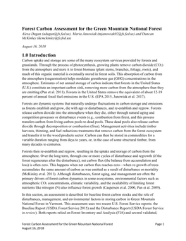 Forest Carbon Assessment for the Green Mountain National Forest 1.0