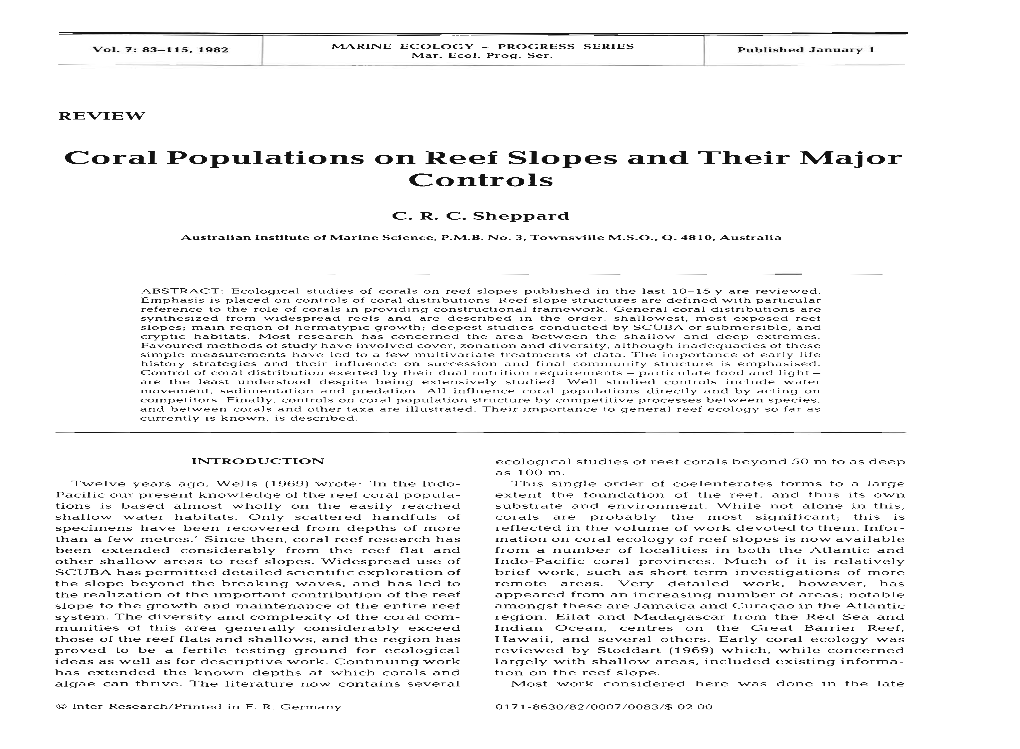 Coral Populations on Reef Slopes and Their Major Controls