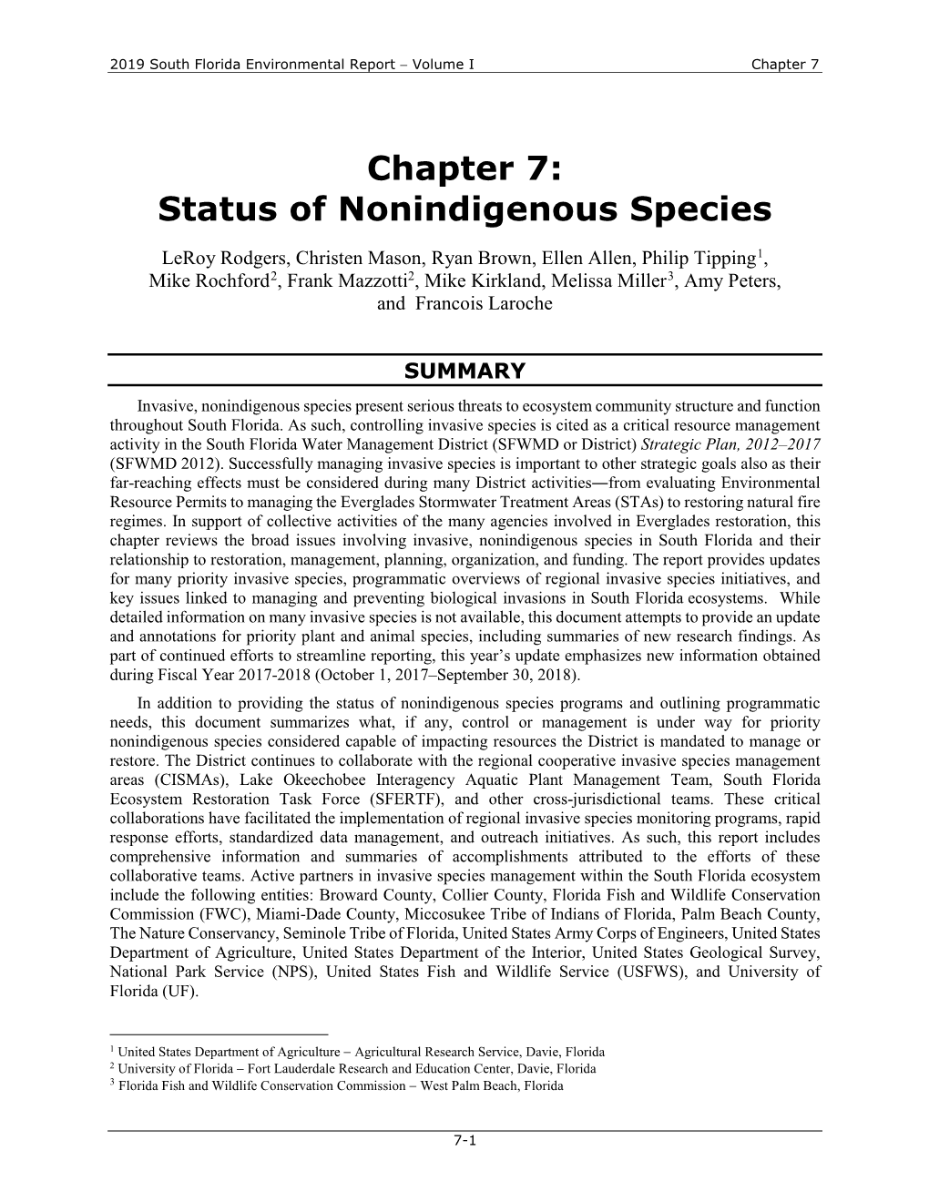 Chapter 7: Status of Nonindigenous Species