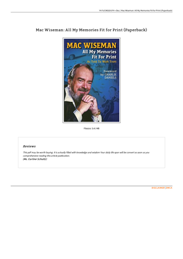Download Book \\ Mac Wiseman: All My Memories Fit for Print
