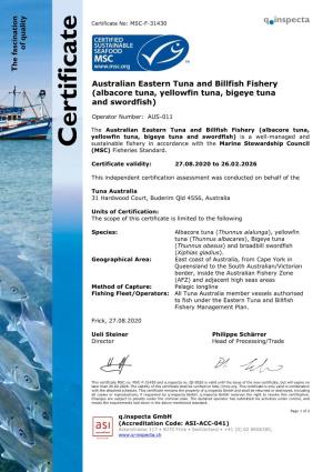 Australian Eastern Tuna and Billfish Fishery (Albacore Tuna, Yellowfin