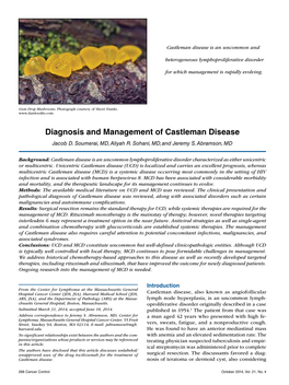 Diagnosis and Management of Castleman Disease Jacob D