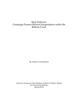 Campaign Finance Reform Jurisprudence Under the Roberts Court