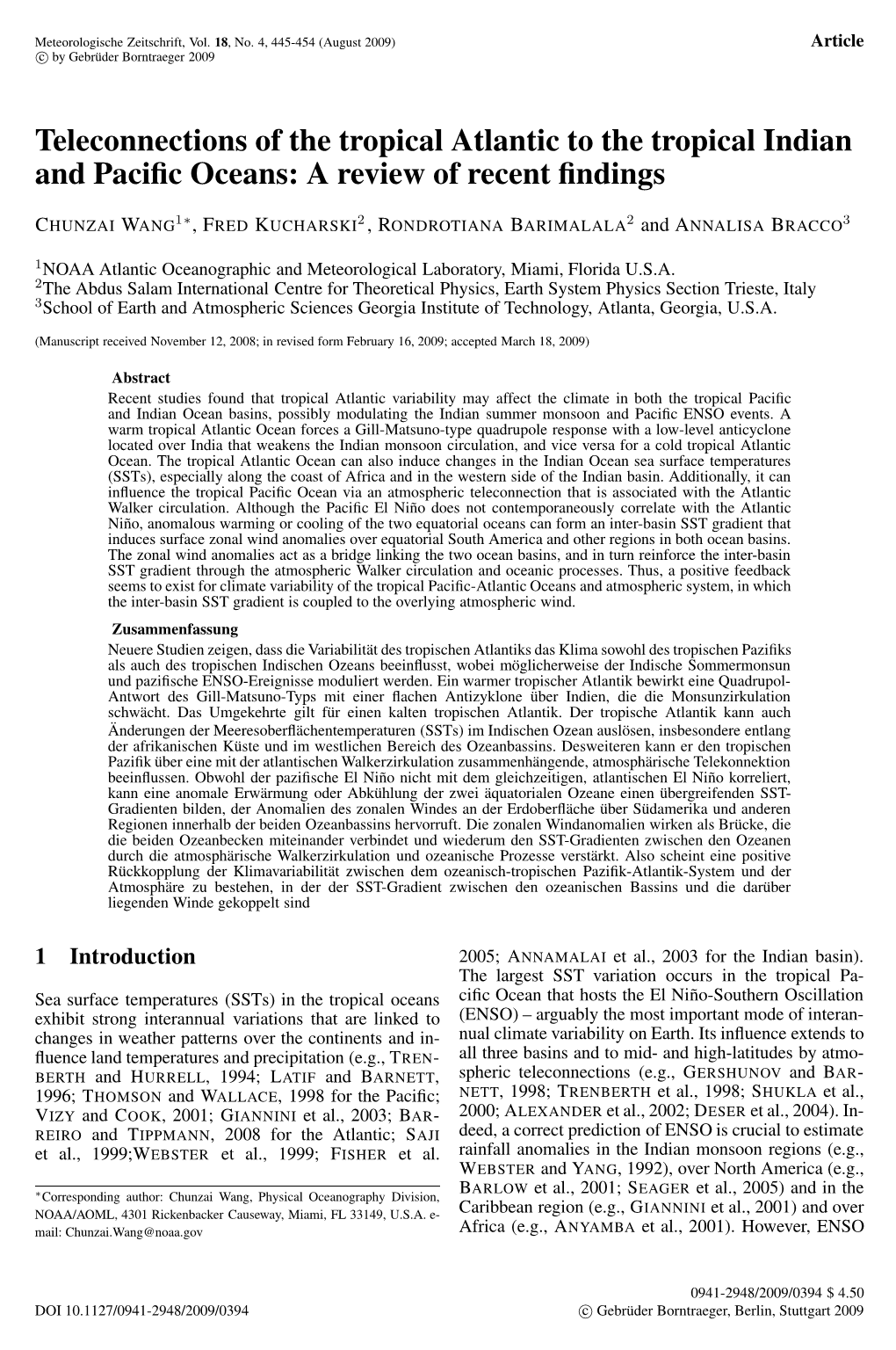 Teleconnections of the Tropical Atlantic to the Tropical Indian and Paciﬁc Oceans: a Review of Recent ﬁndings