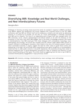 Diversifying MIR: Knowledge and Real-World Challenges, and New Interdisciplinary Futures
