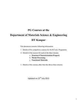 PG Courses at the Department of Materials Science & Engineering IIT