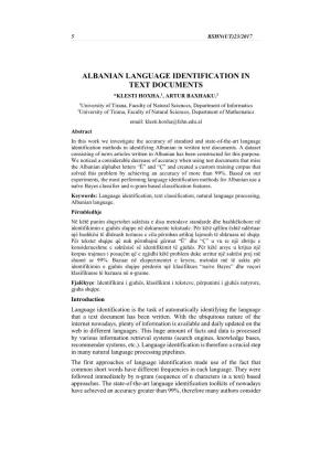Albanian Language Identification in Text