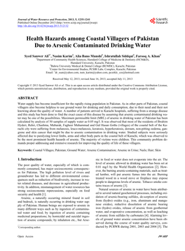 Health Hazards Among Coastal Villagers of Pakistan Due to Arsenic Contaminated Drinking Water