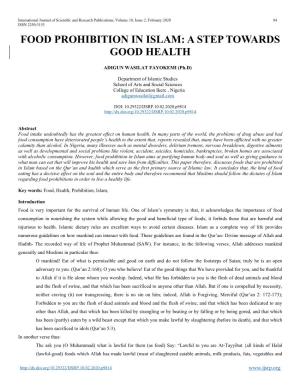 Food Prohibition in Islam: a Step Towards Good Health